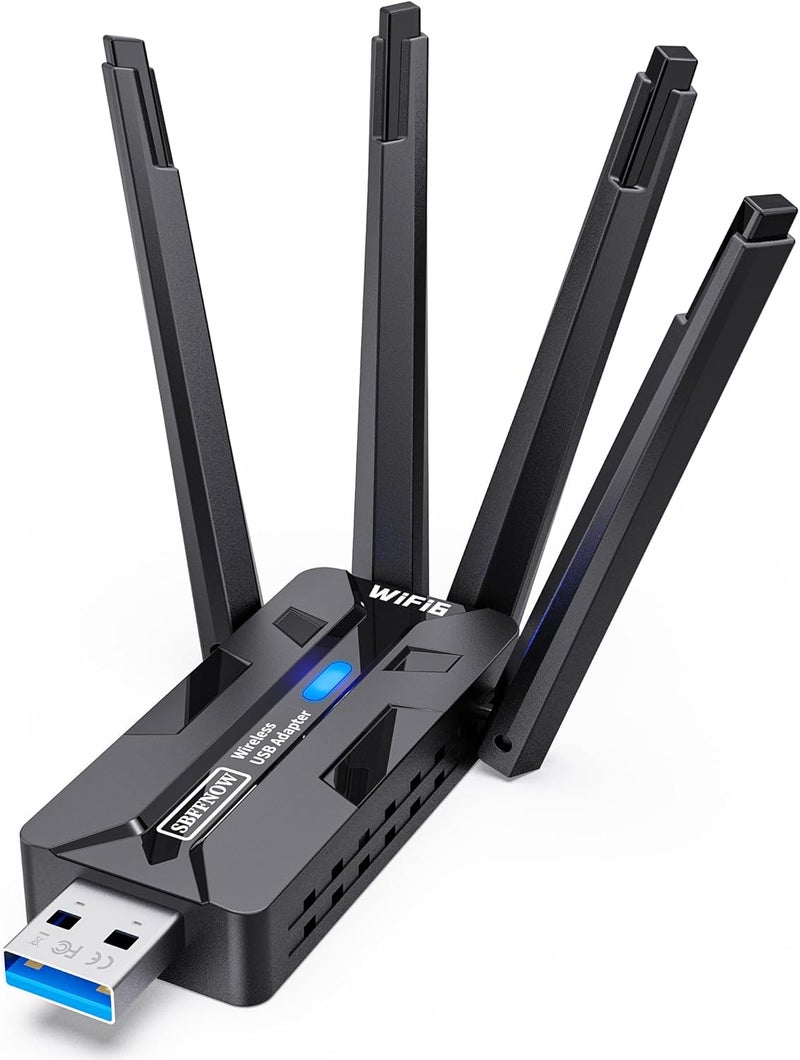 SBFFNOW محول واي فاي USB للكمبيوتر | دونجل واي فاي بسرعة قصوى 1800 ميجابت في الثانية، 4 هوائيات عالية الكسب | استقبال إشارة طويلة المدى | محول واي فاي USB 6 لاسلكي لأجهزة الكمبيوتر المكتبية والمحمولة | اتصال بطاقة شبكة مزدوجة - Image 1